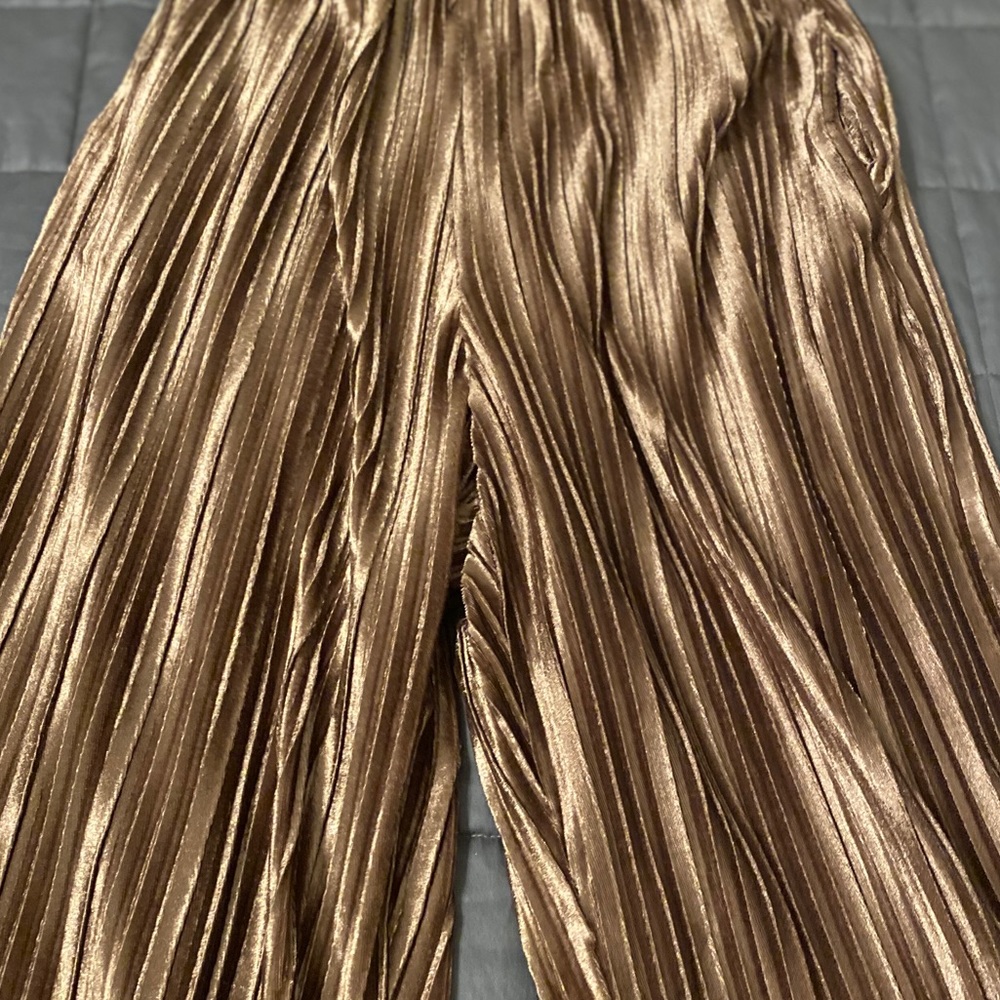Velvet ribbed copper/gold palazzo pants Sz XL